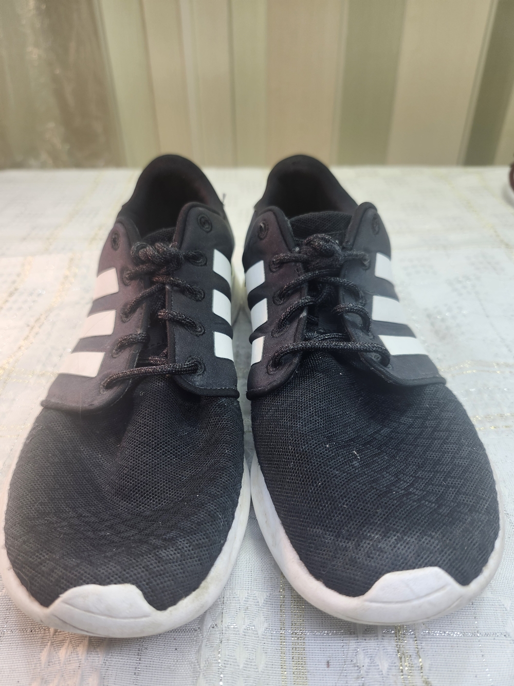 ADDIAS Women's Black Athletic Sneakers with White Stripes